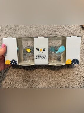 Pickleball Embossed Glass Set of 2 with Blue & Yellow Accents
